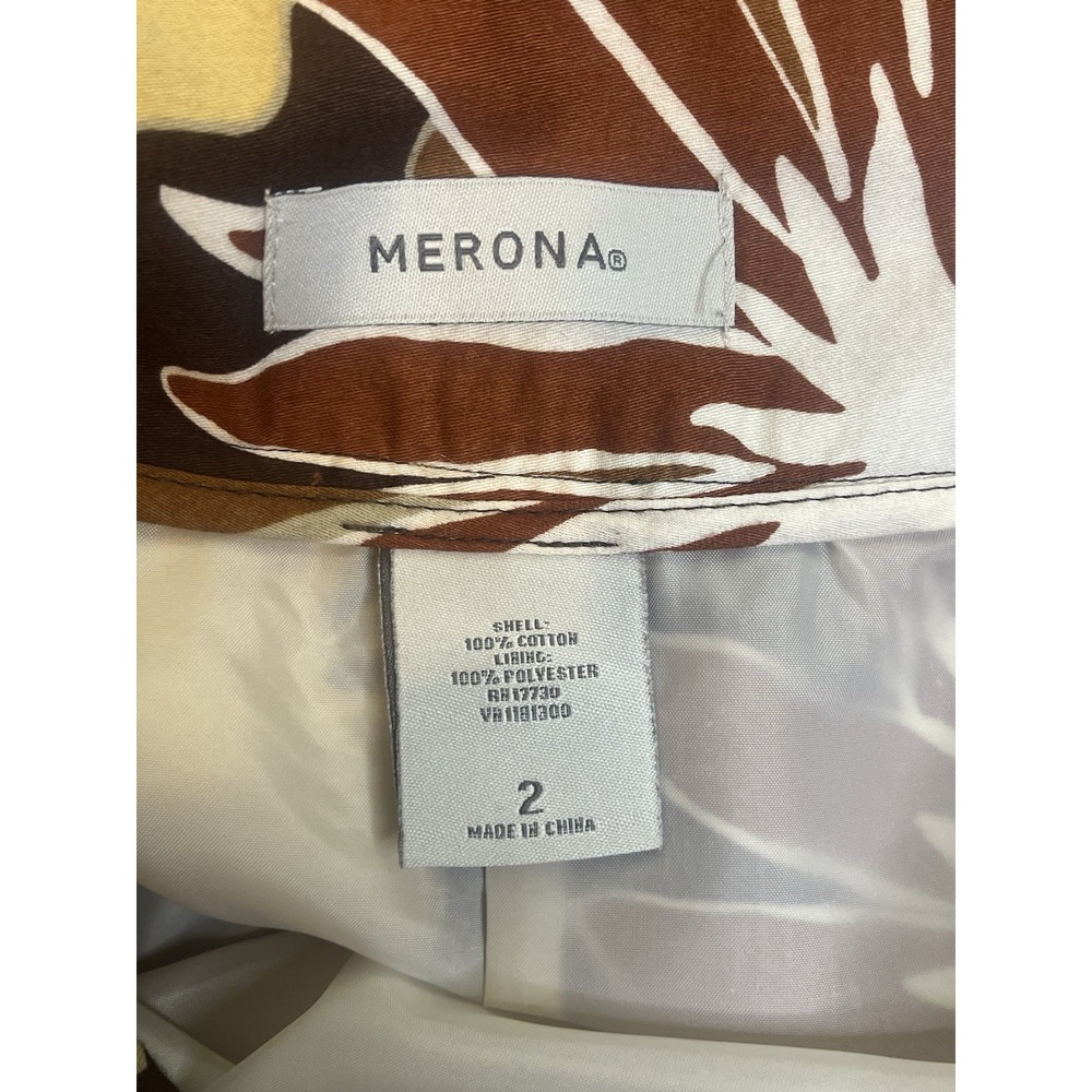 Vintage Merona Retro Tropical Floral A-Line Skirt Brown Rust Yellow Cotton 2 - Picture 7 of 8